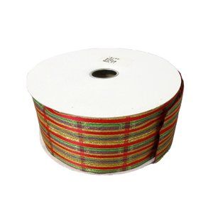 Plaid Glitter Red Green Gold Multi Metallic Double Sided Ribbon 2.5"W x 50 yds